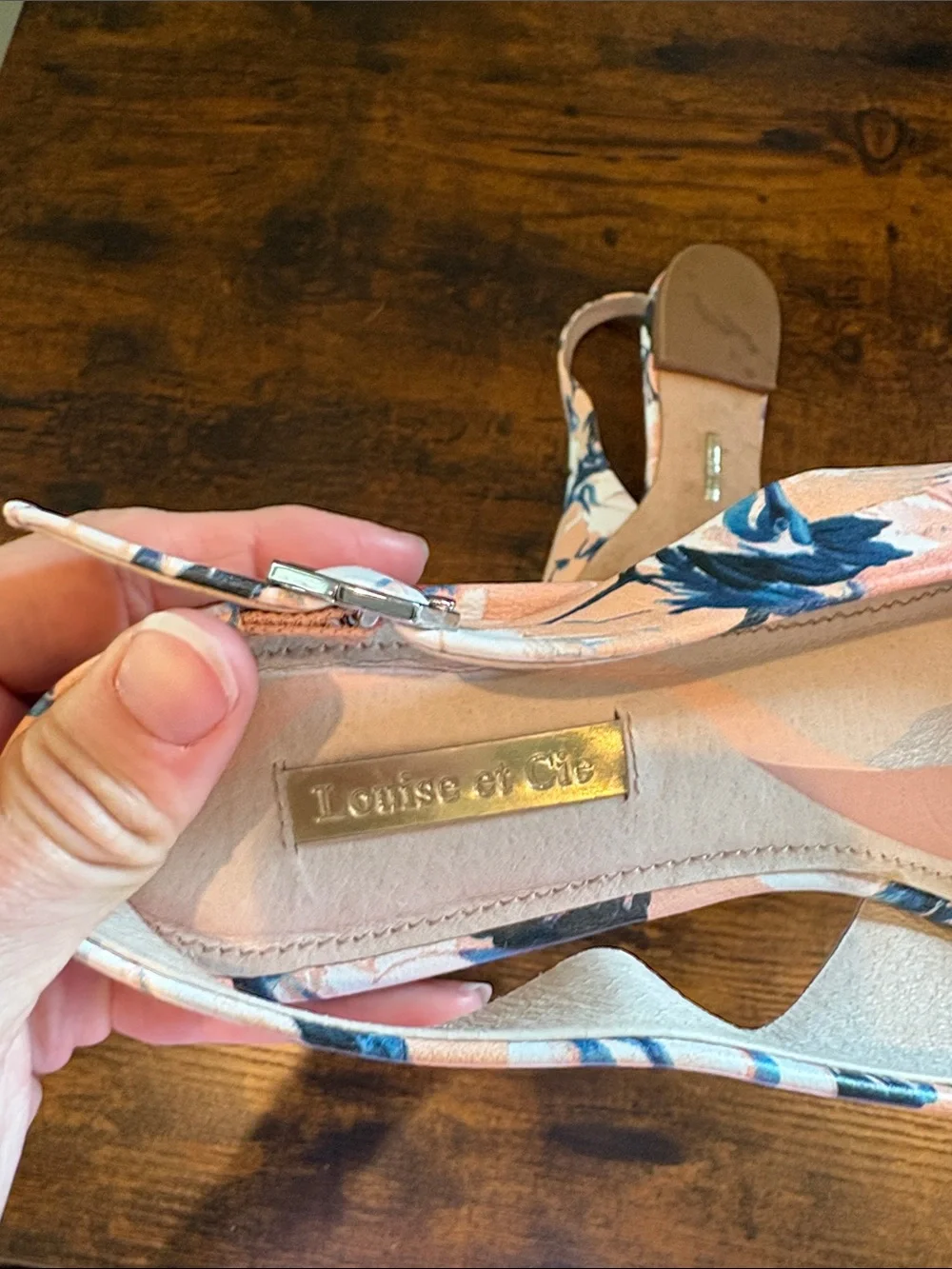 Louise et Cie Peach Navy Floral Pointed Leather Slingback Flats Size 8